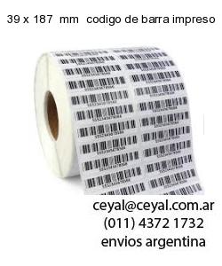 39 x 187  mm  codigo de barra impreso