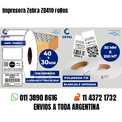Impresora Zebra ZD410 rollos