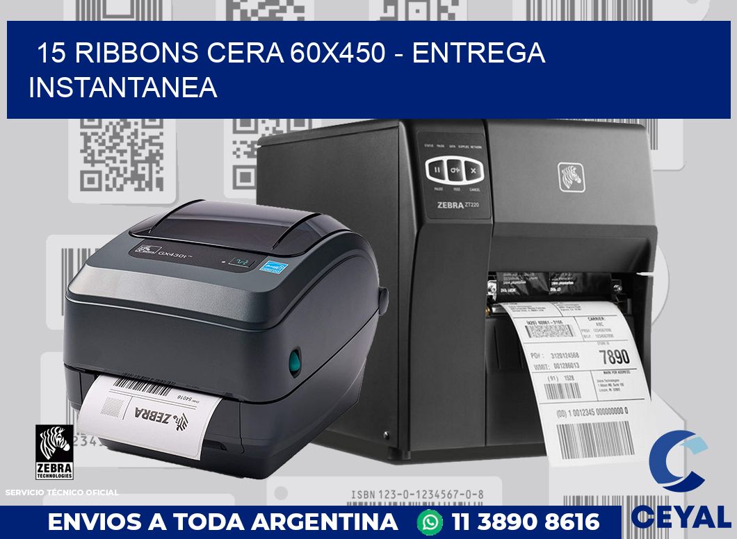 15 Ribbons cera 60×450 – entrega instantanea | Zebra Etiquetadora