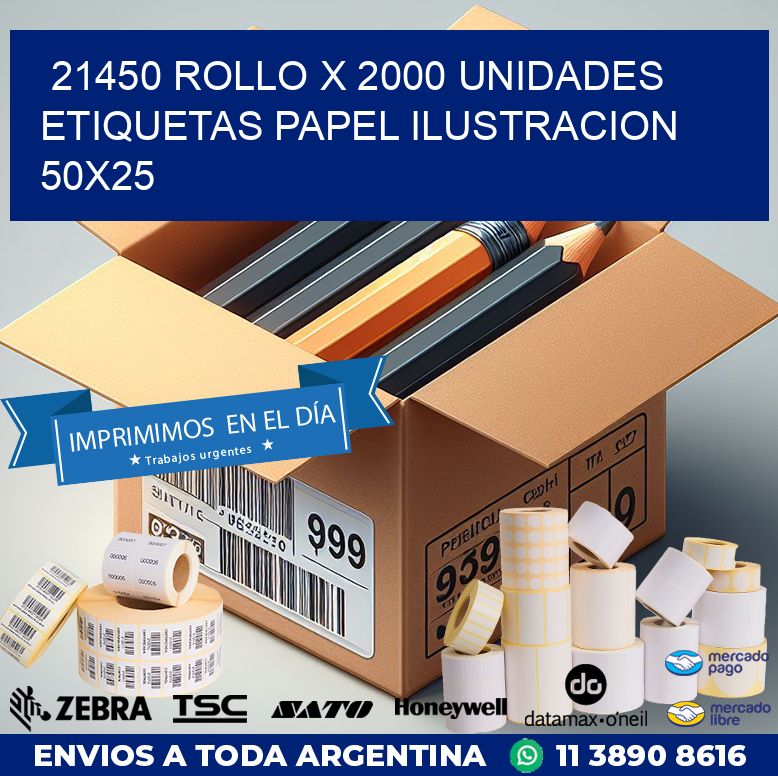 21450 ROLLO X 2000 UNIDADES ETIQUETAS PAPEL ILUSTRACION 50X25