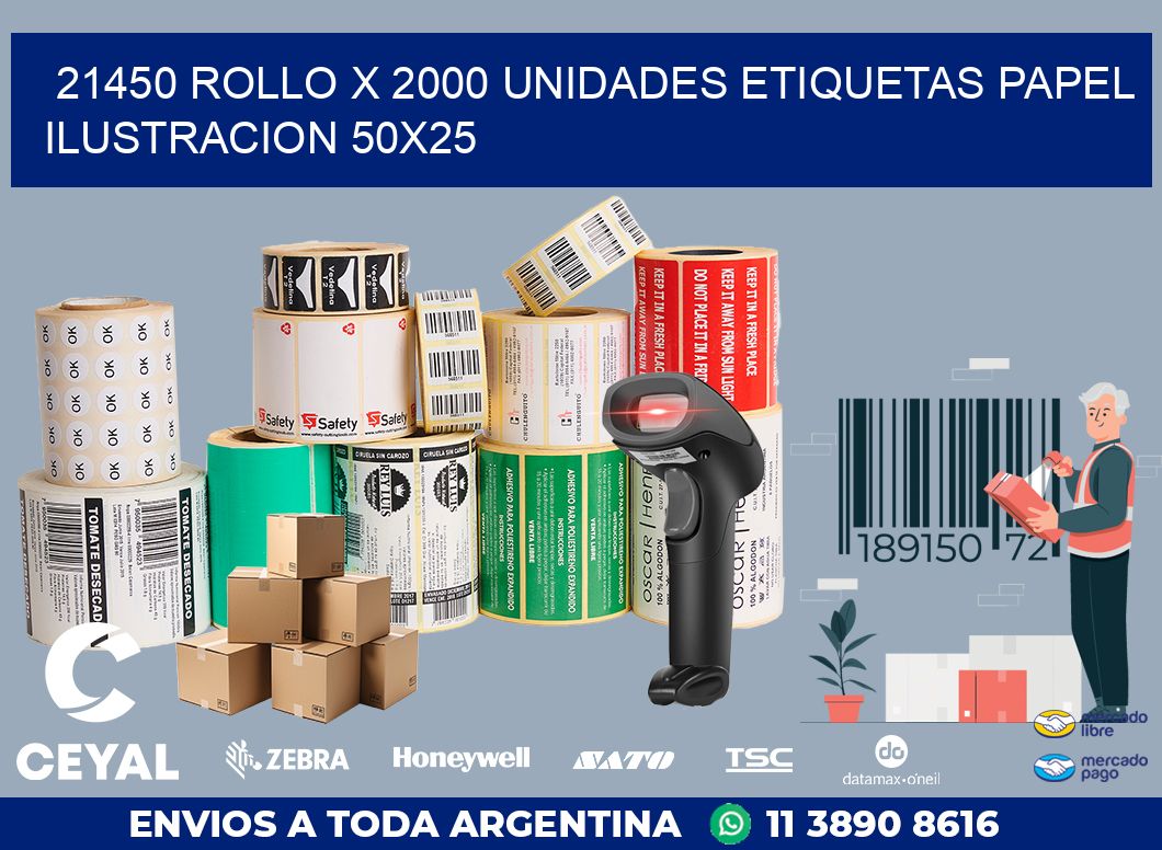 21450 ROLLO X 2000 UNIDADES ETIQUETAS PAPEL ILUSTRACION 50X25