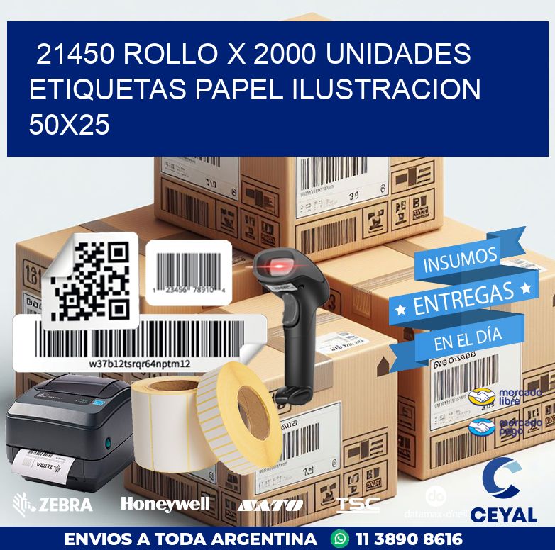 21450 ROLLO X 2000 UNIDADES ETIQUETAS PAPEL ILUSTRACION 50X25