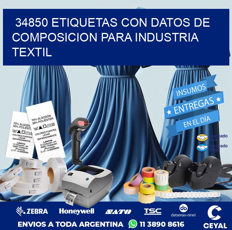34850 ETIQUETAS CON DATOS DE COMPOSICION PARA INDUSTRIA TEXTIL
