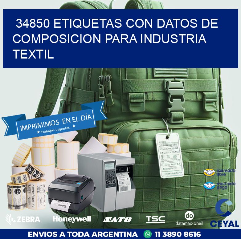 34850 ETIQUETAS CON DATOS DE COMPOSICION PARA INDUSTRIA TEXTIL