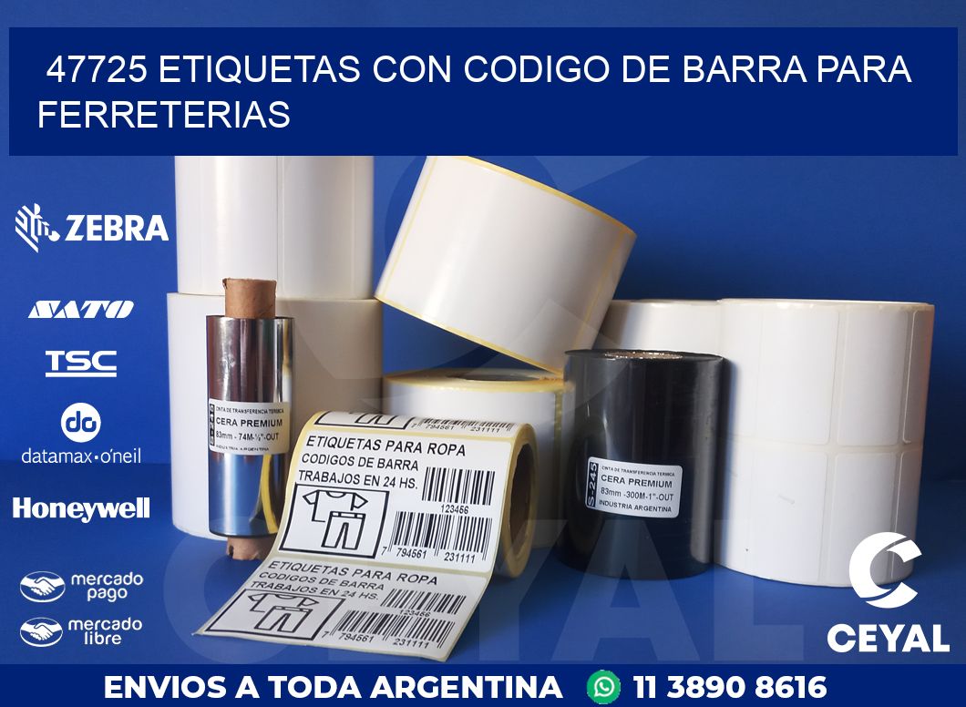 47725 ETIQUETAS CON CODIGO DE BARRA PARA FERRETERIAS