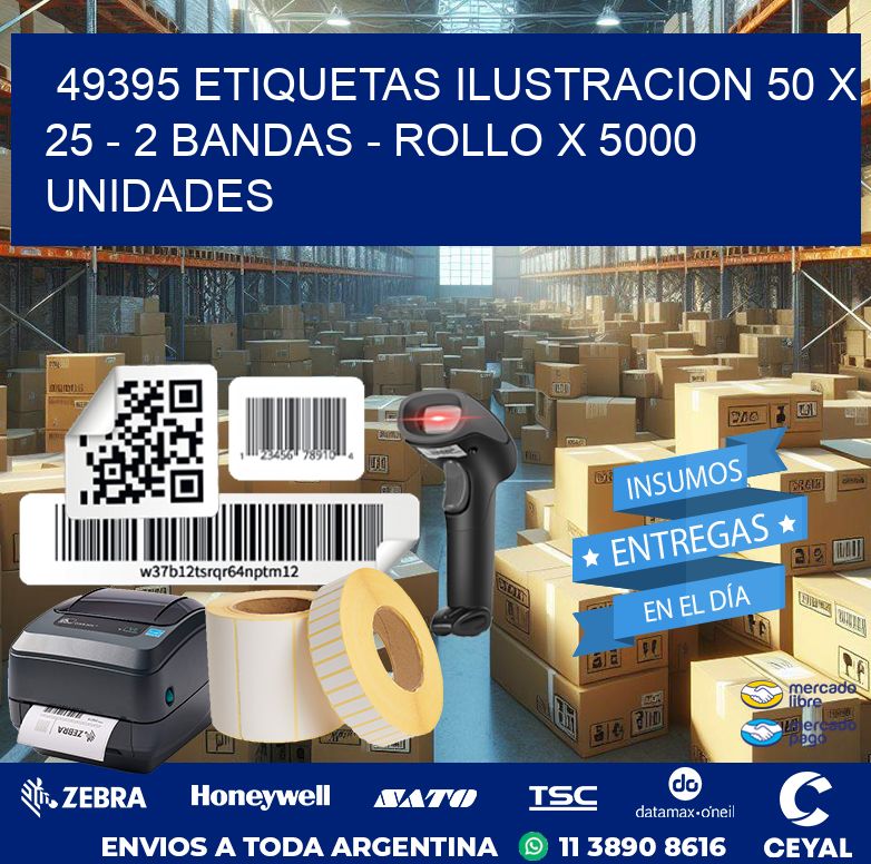 49395 ETIQUETAS ILUSTRACION 50 X 25 – 2 BANDAS – ROLLO X 5000 UNIDADES