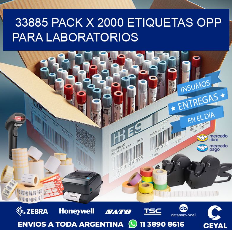 33885 PACK X 2000 ETIQUETAS OPP PARA LABORATORIOS