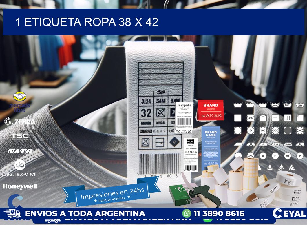 1 ETIQUETA ROPA 38 x 42