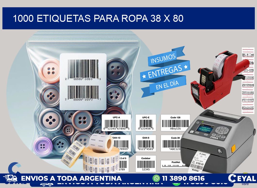 1000 ETIQUETAS PARA ROPA 38 x 80