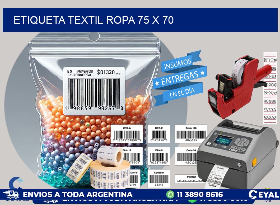 ETIQUETA TEXTIL ROPA 75 x 70