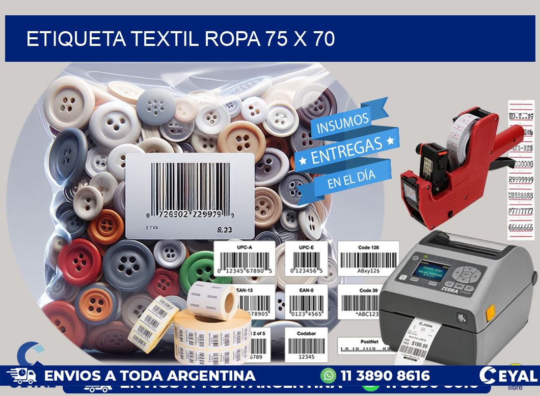 ETIQUETA TEXTIL ROPA 75 x 70