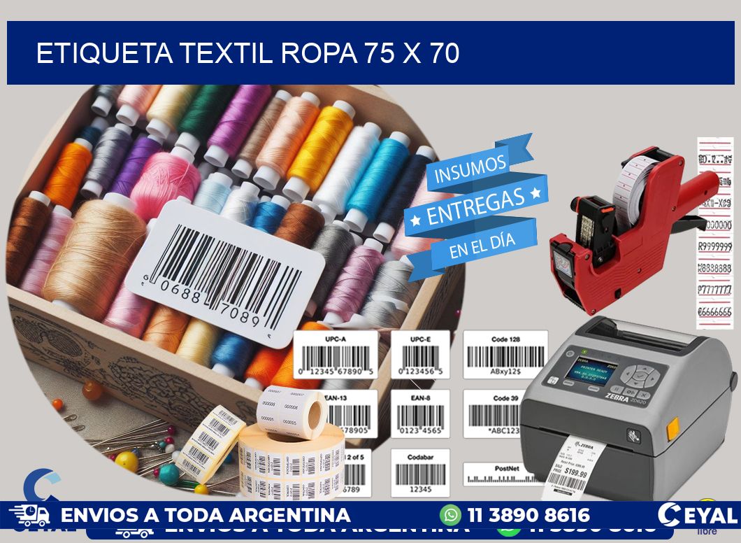 ETIQUETA TEXTIL ROPA 75 x 70
