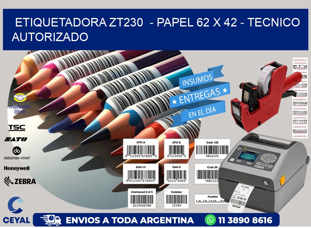 ETIQUETADORA ZT230 - PAPEL 62 x 42 - TECNICO AUTORIZADO