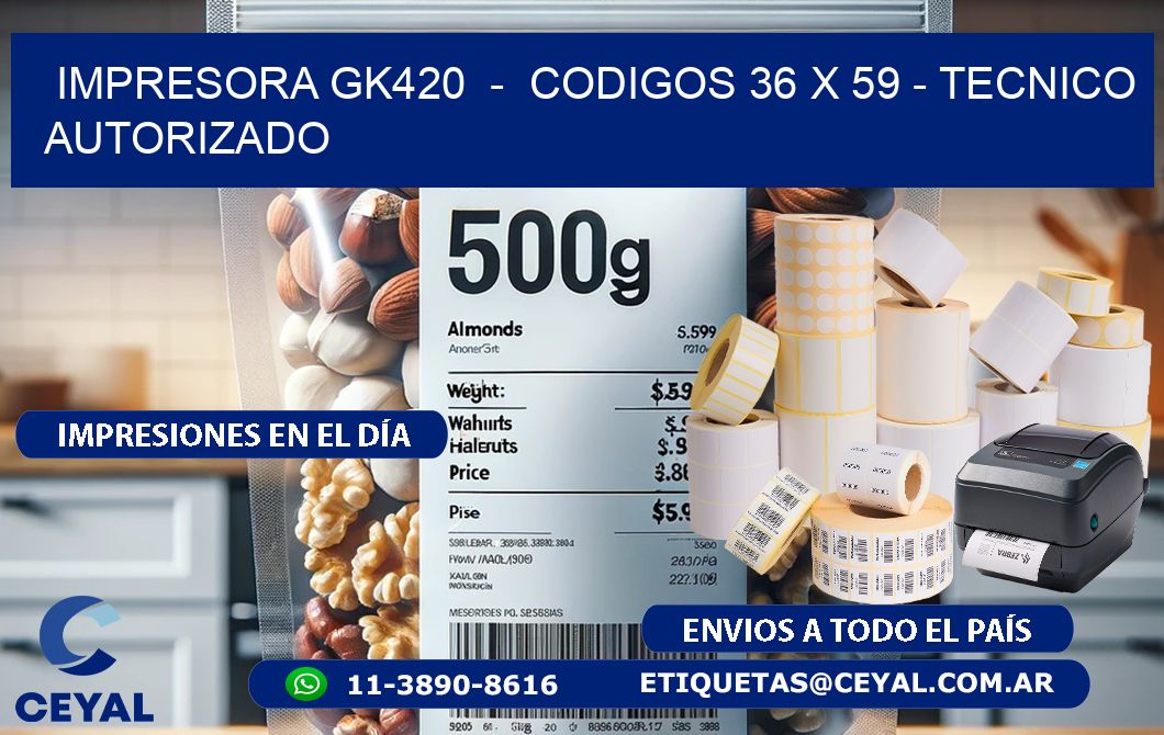 IMPRESORA GK420 - CODIGOS 36 x 59 - TECNICO AUTORIZADO