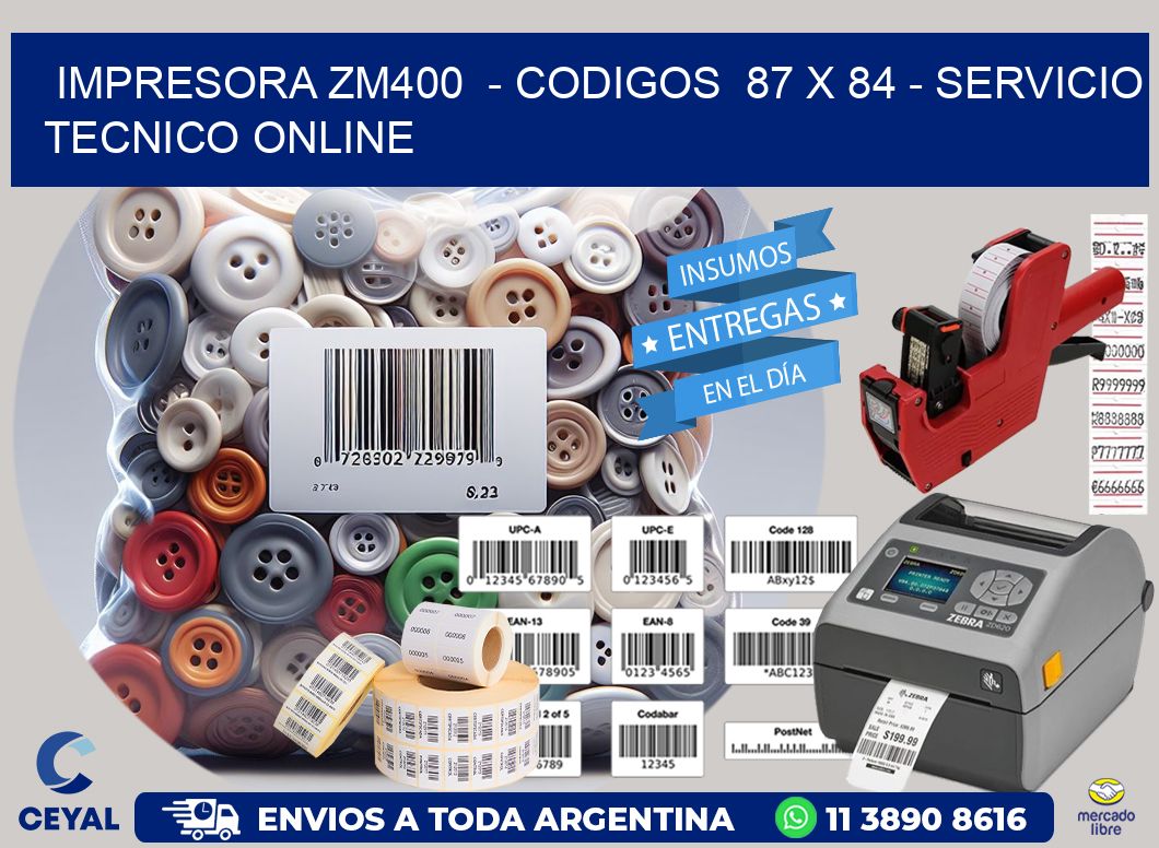 IMPRESORA ZM400 - CODIGOS 87 x 84 - SERVICIO TECNICO ONLINE