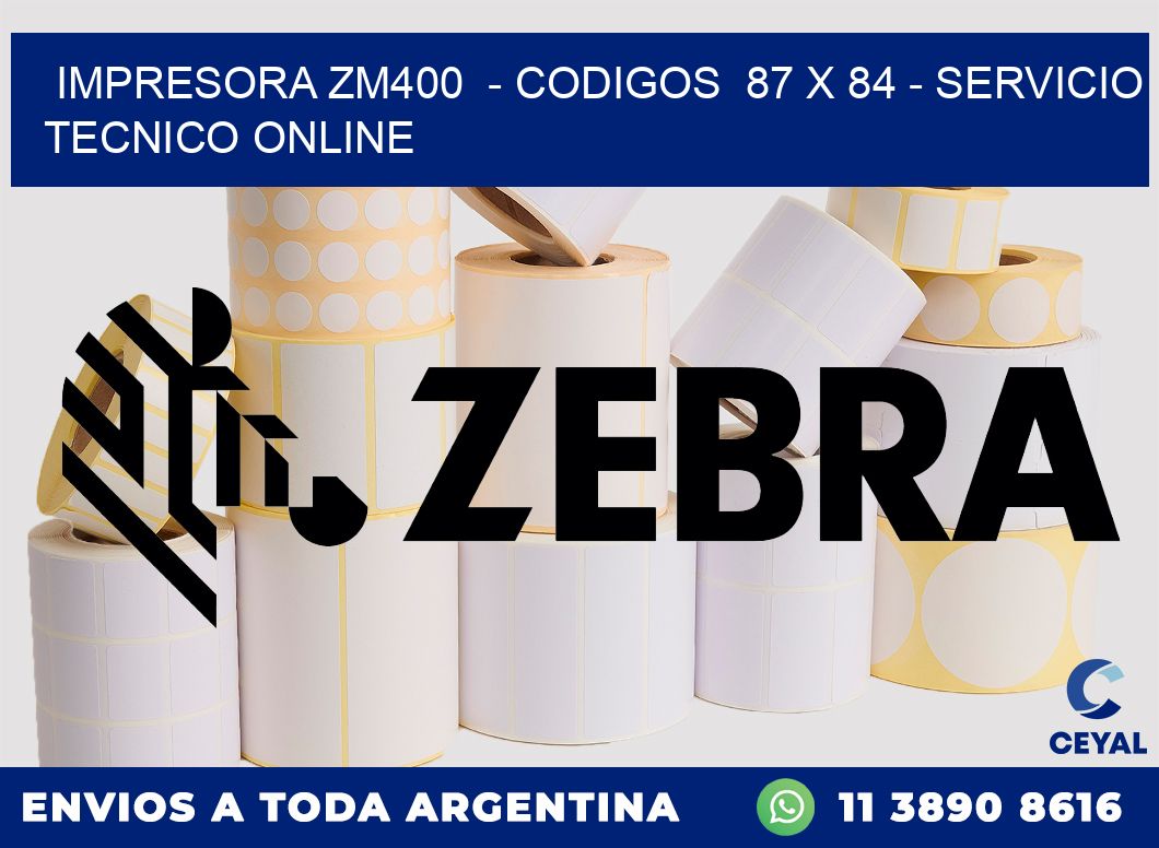 IMPRESORA ZM400 - CODIGOS 87 x 84 - SERVICIO TECNICO ONLINE