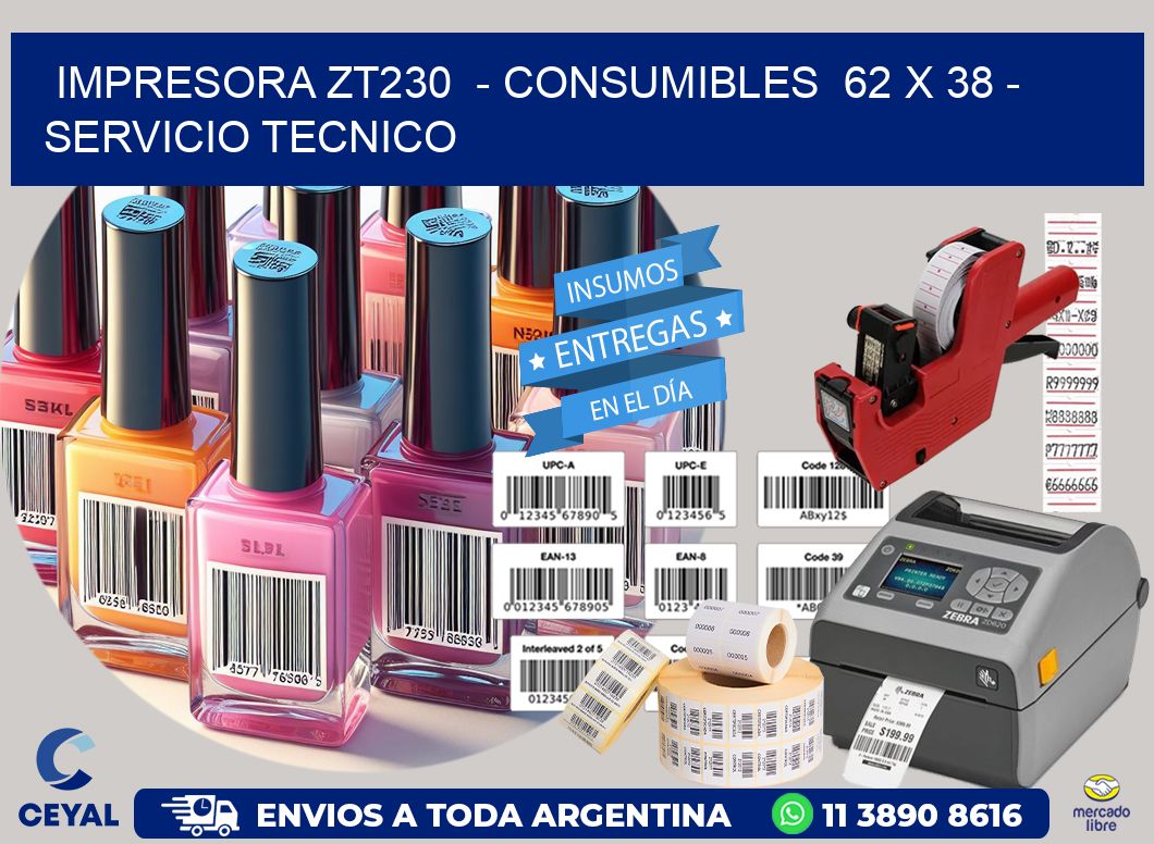 IMPRESORA ZT230  - CONSUMIBLES  62 x 38 - SERVICIO TECNICO