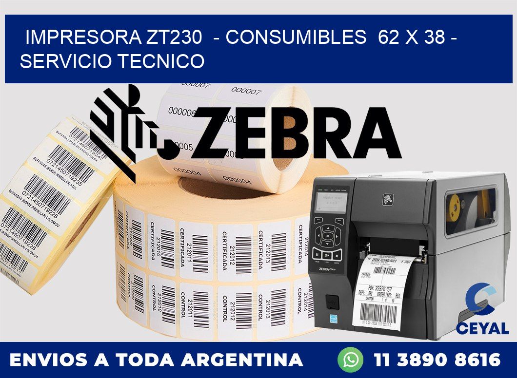 IMPRESORA ZT230  - CONSUMIBLES  62 x 38 - SERVICIO TECNICO