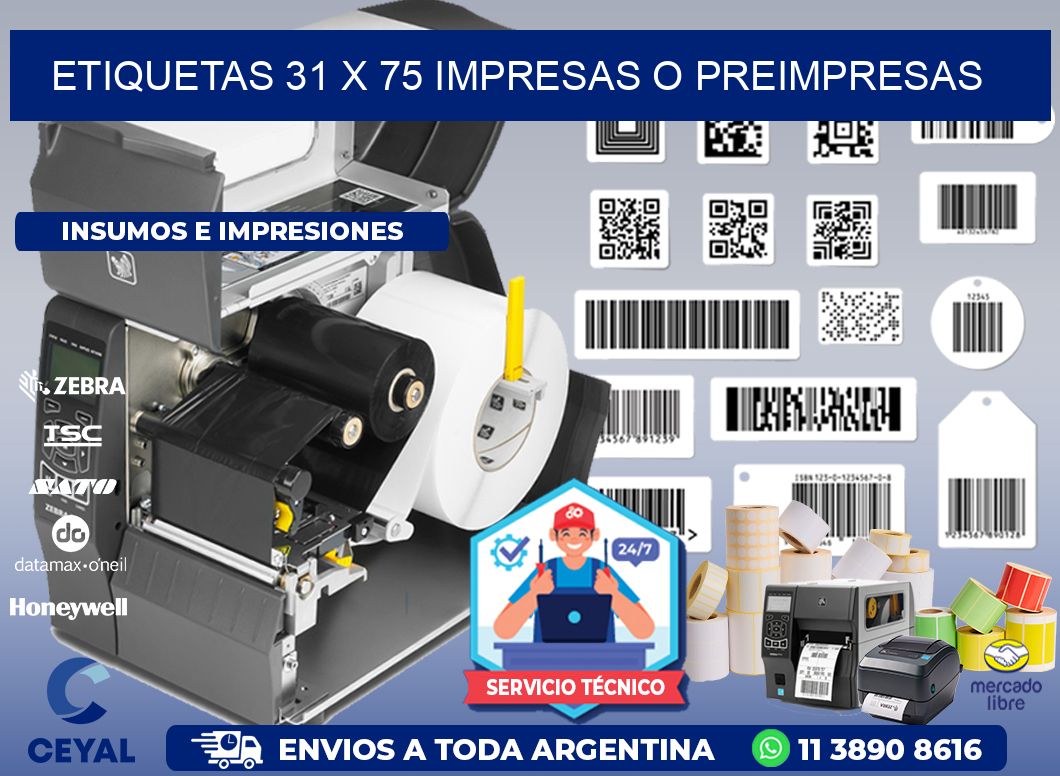 ETIQUETAS 31 x 75 IMPRESAS O PREIMPRESAS