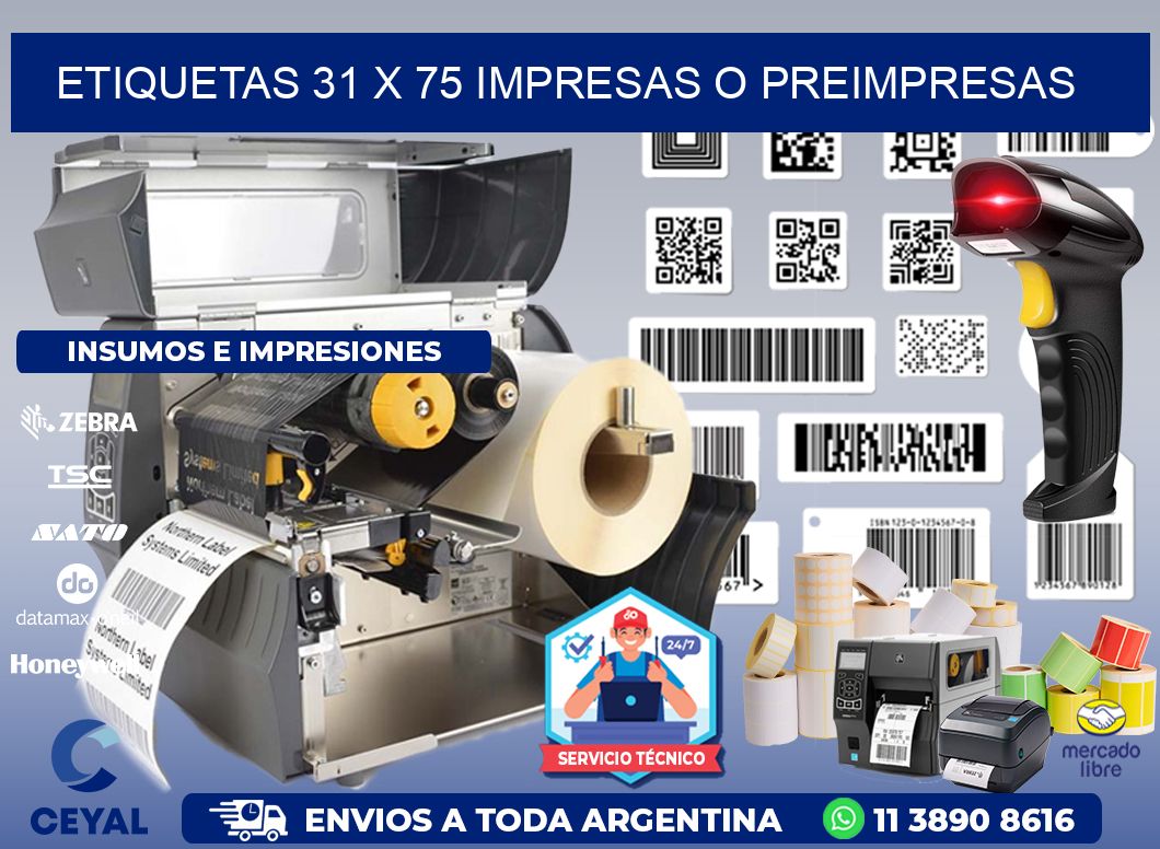 ETIQUETAS 31 x 75 IMPRESAS O PREIMPRESAS