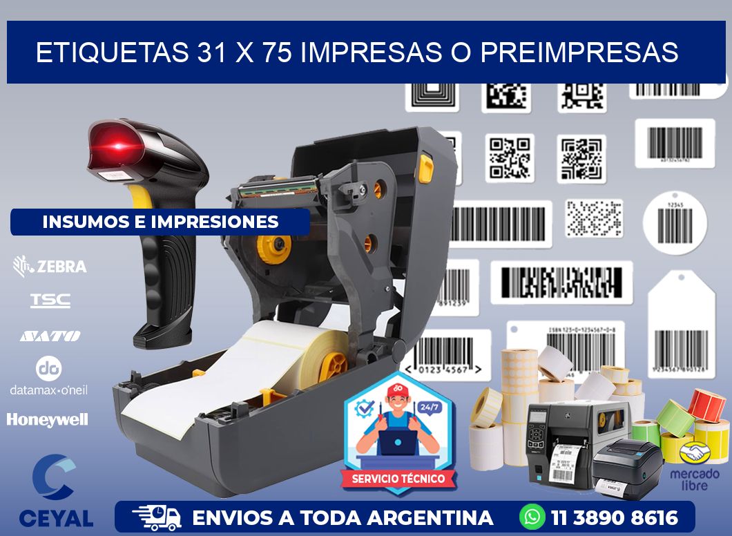 ETIQUETAS 31 x 75 IMPRESAS O PREIMPRESAS
