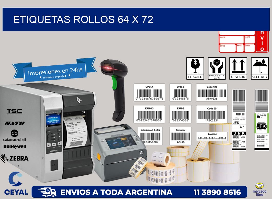 etiquetas rollos 64 x 72