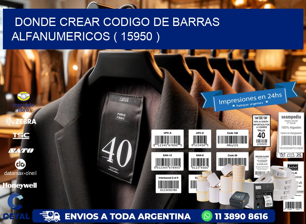 DONDE CREAR CODIGO DE BARRAS ALFANUMERICOS ( 15950 )