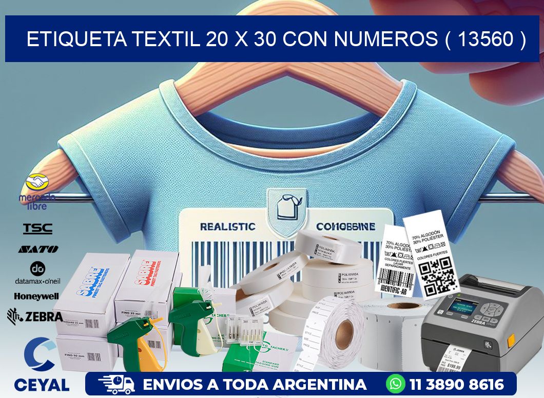 ETIQUETA TEXTIL 20 X 30 CON NUMEROS ( 13560 )