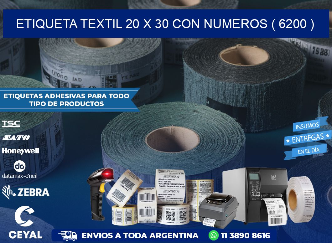 ETIQUETA TEXTIL 20 X 30 CON NUMEROS ( 6200 )
