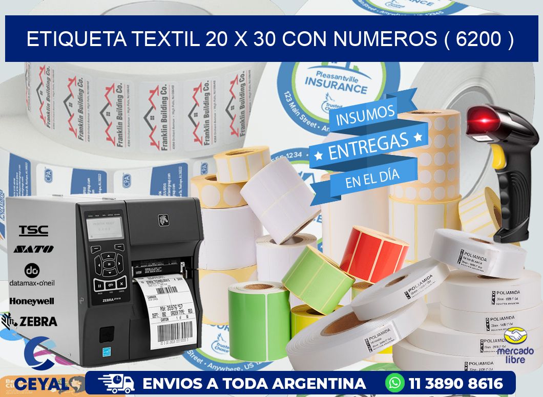 ETIQUETA TEXTIL 20 X 30 CON NUMEROS ( 6200 )