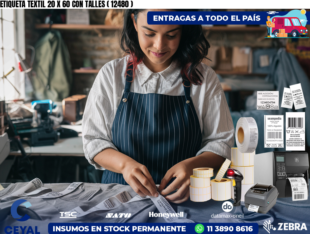 ETIQUETA TEXTIL 20 X 60 CON TALLES ( 12480 )