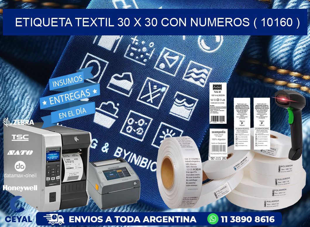 ETIQUETA TEXTIL 30 X 30 CON NUMEROS ( 10160 )