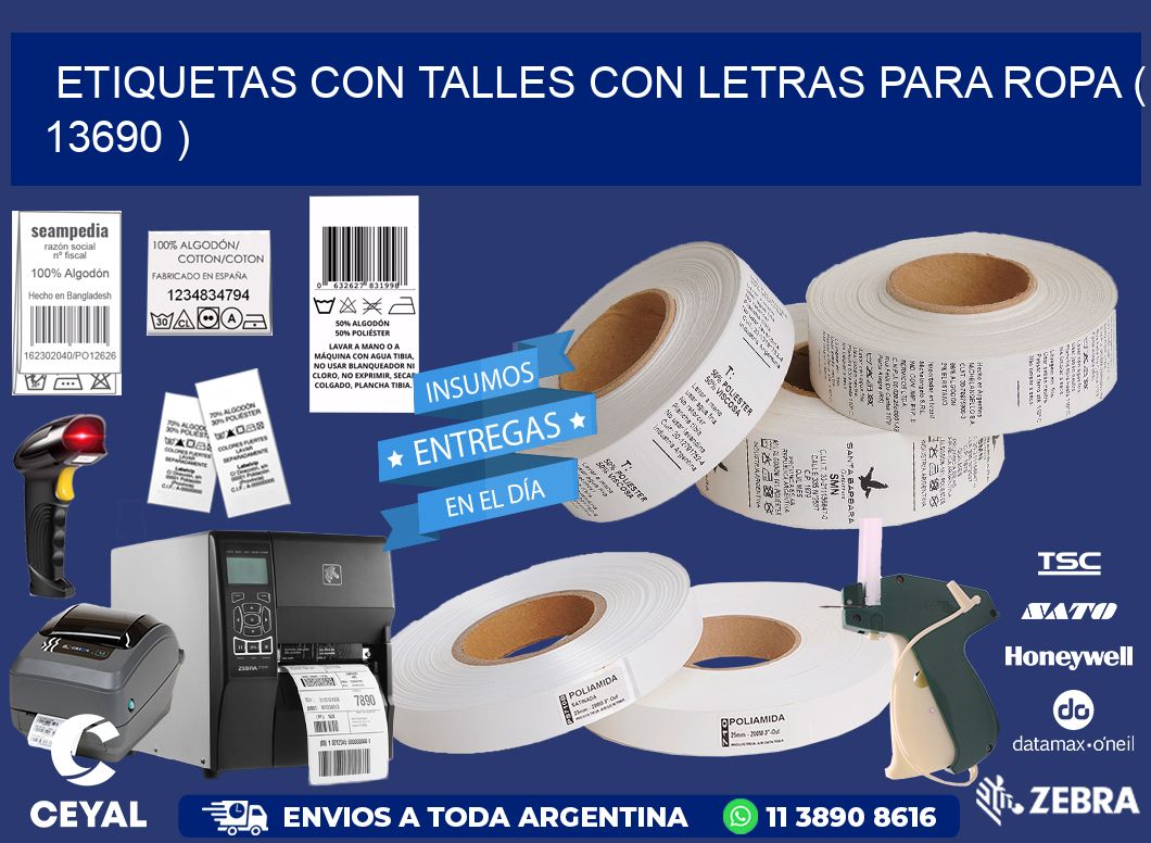 ETIQUETAS CON TALLES CON LETRAS PARA ROPA ( 13690 )
