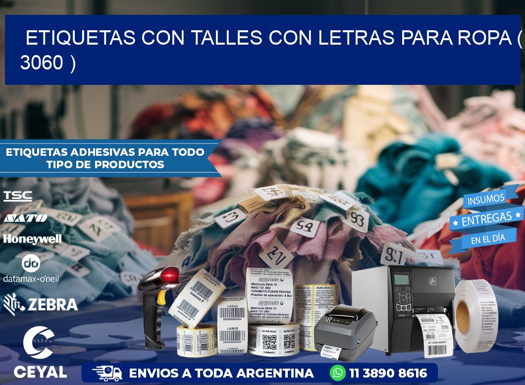 ETIQUETAS CON TALLES CON LETRAS PARA ROPA ( 3060 )