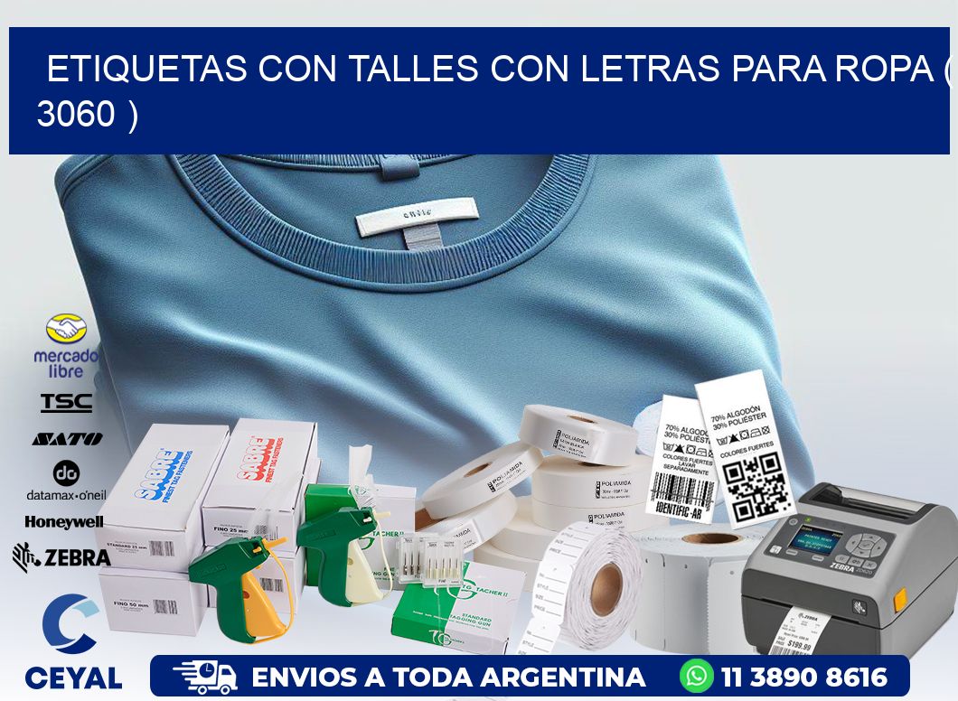 ETIQUETAS CON TALLES CON LETRAS PARA ROPA ( 3060 )