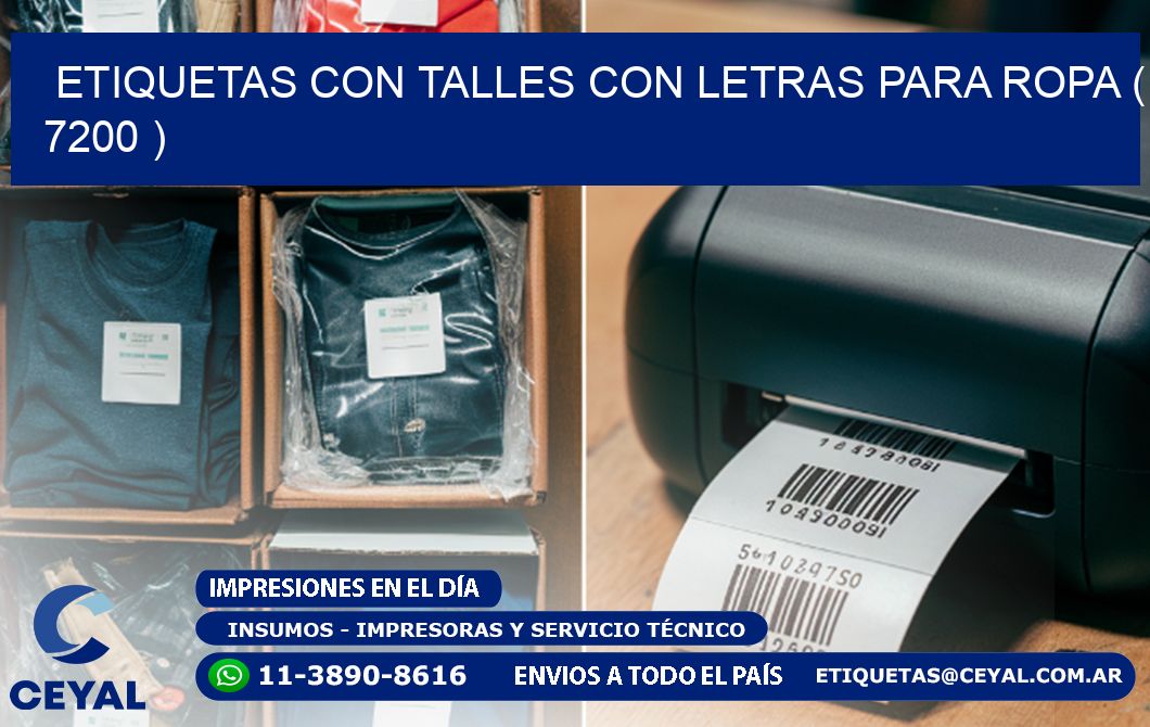 ETIQUETAS CON TALLES CON LETRAS PARA ROPA ( 7200 )
