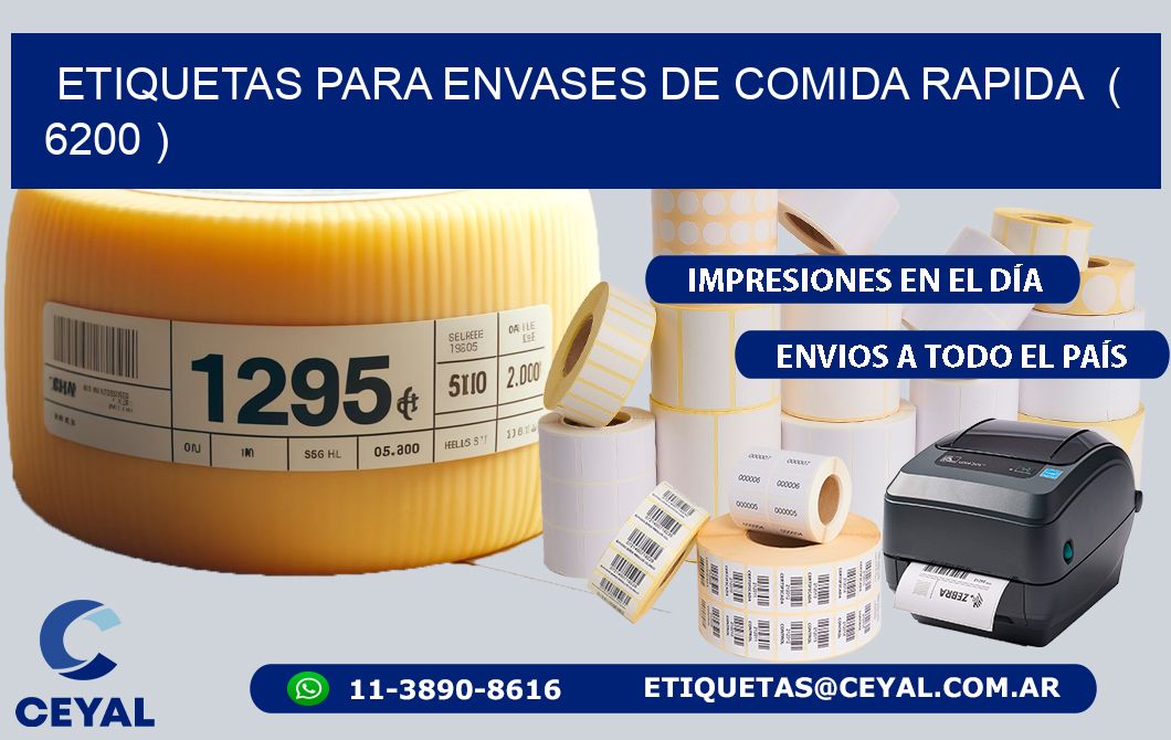 ETIQUETAS PARA ENVASES DE COMIDA RAPIDA  ( 6200 )