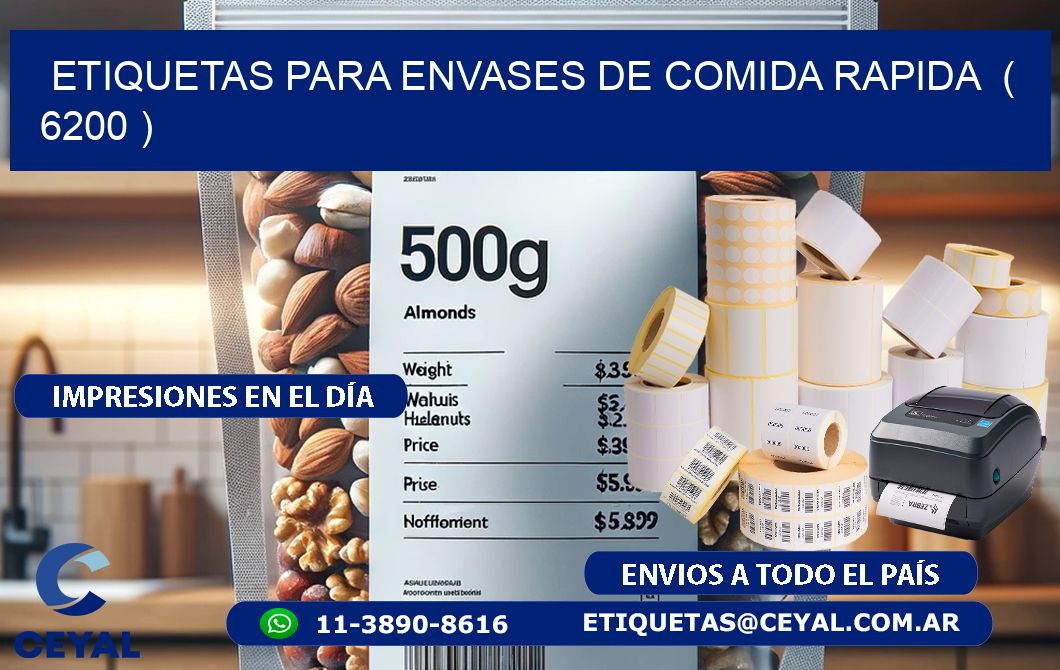 ETIQUETAS PARA ENVASES DE COMIDA RAPIDA  ( 6200 )