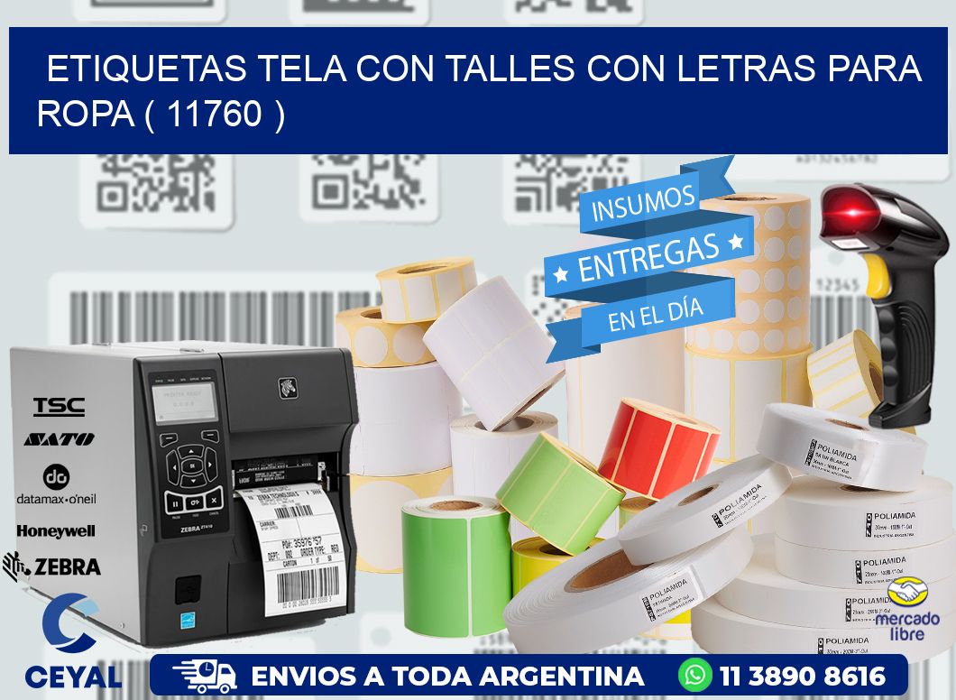 ETIQUETAS TELA CON TALLES CON LETRAS PARA ROPA ( 11760 )