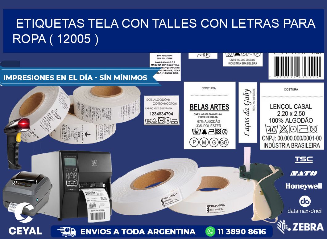 ETIQUETAS TELA CON TALLES CON LETRAS PARA ROPA ( 12005 )