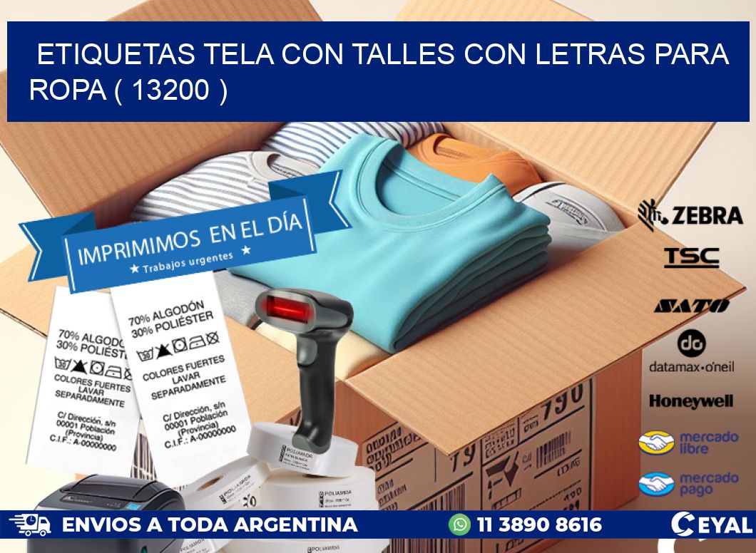 ETIQUETAS TELA CON TALLES CON LETRAS PARA ROPA ( 13200 )
