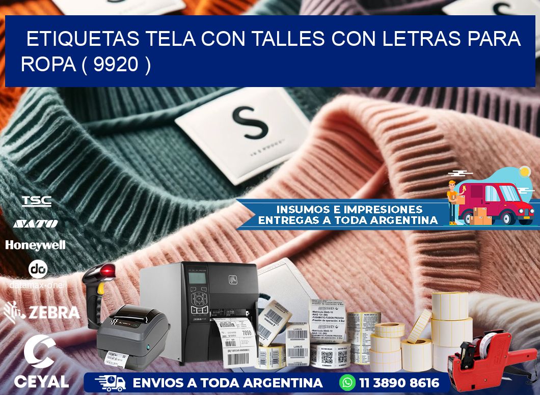 ETIQUETAS TELA CON TALLES CON LETRAS PARA ROPA ( 9920 )