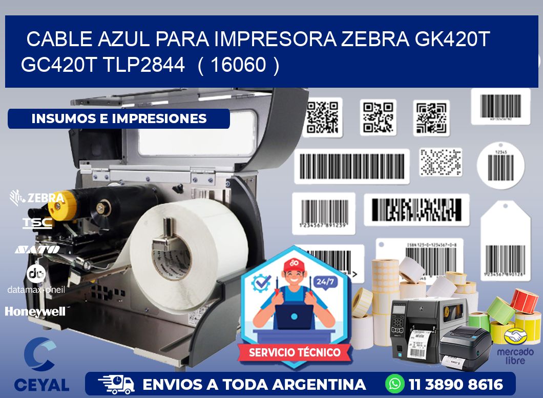 cable azul para impresora zebra GK420T GC420T TLP2844  ( 16060 )
