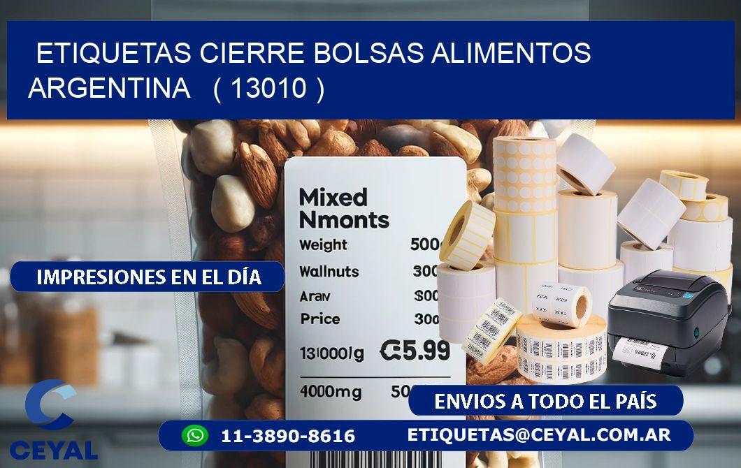 ETIQUETAS CIERRE BOLSAS ALIMENTOS ARGENTINA   ( 13010 )