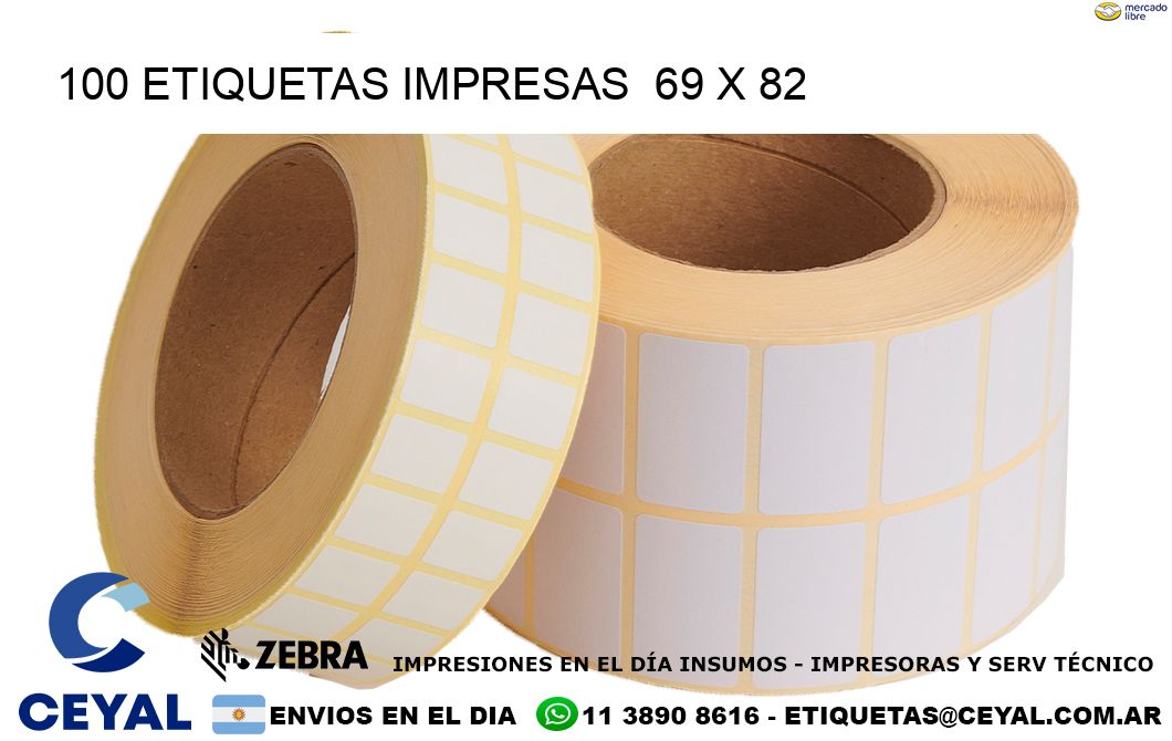 100 ETIQUETAS IMPRESAS  69 x 82