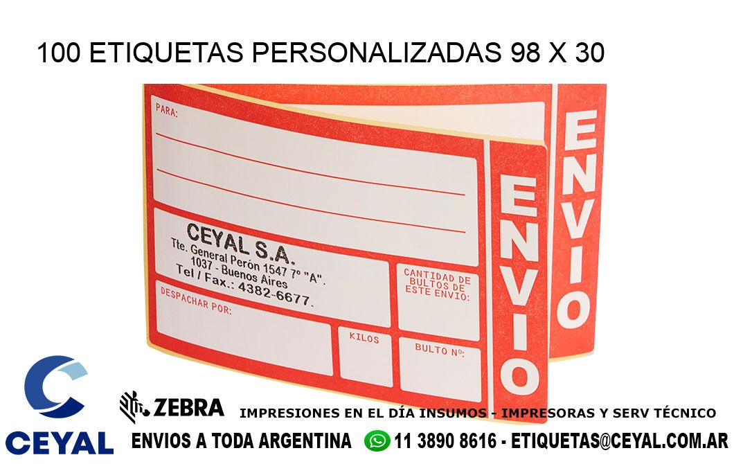 100 ETIQUETAS PERSONALIZADAS 98 x 30