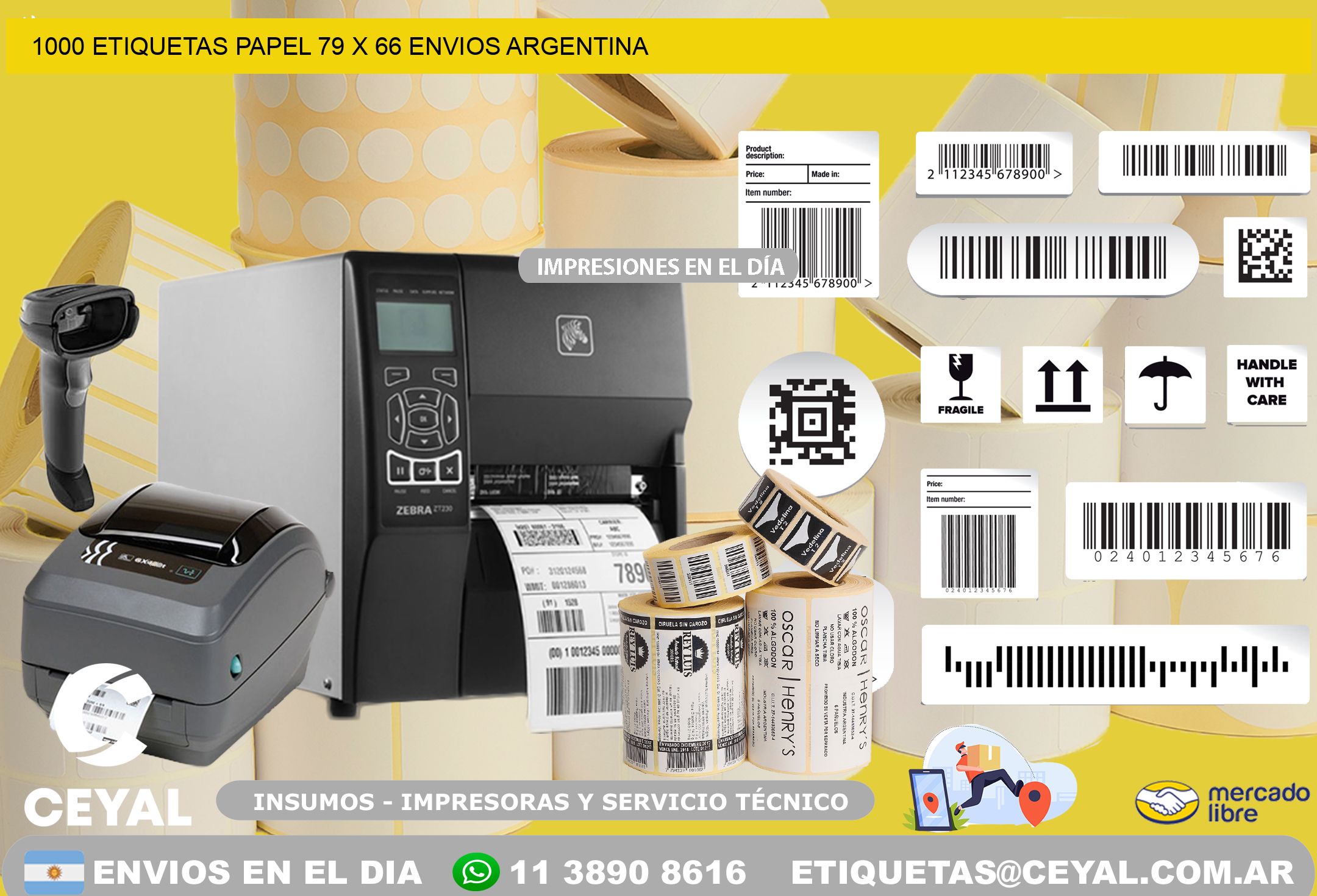 1000 ETIQUETAS PAPEL 79 x 66 ENVIOS ARGENTINA