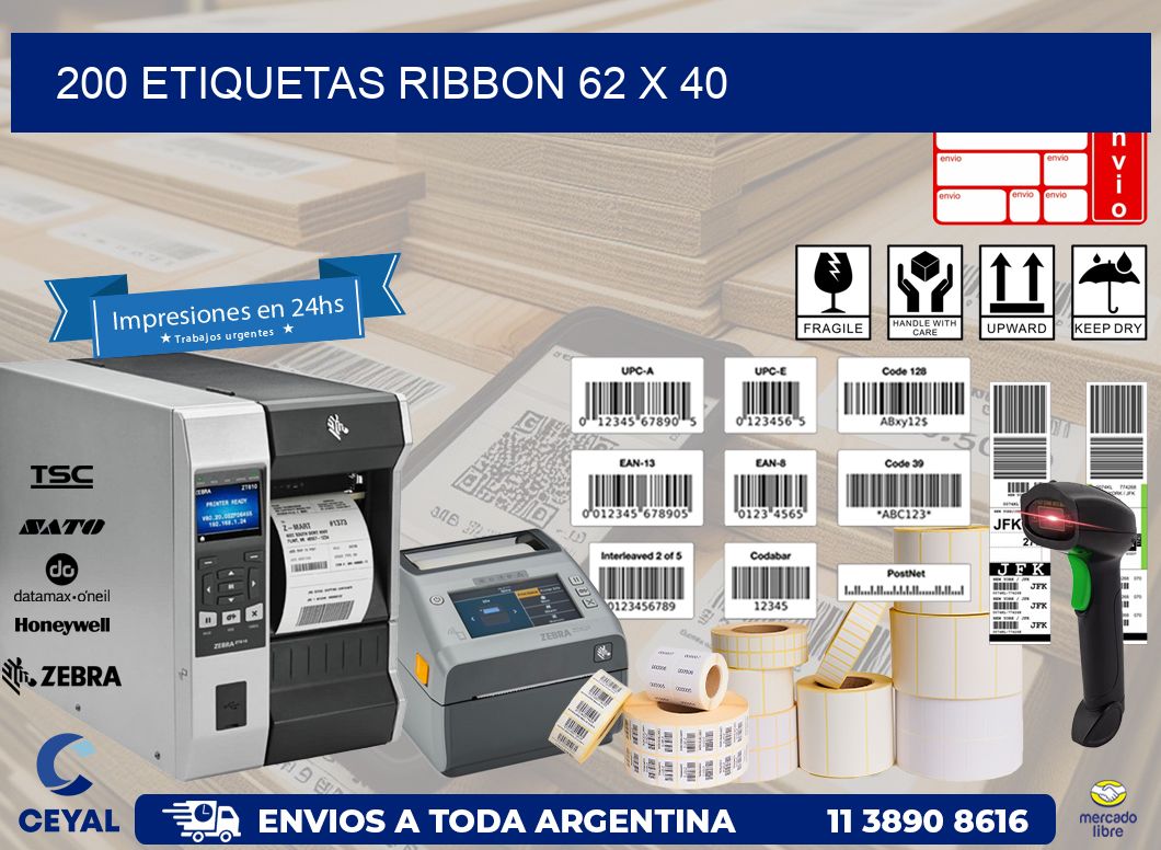 200 ETIQUETAS RIBBON 62 x 40