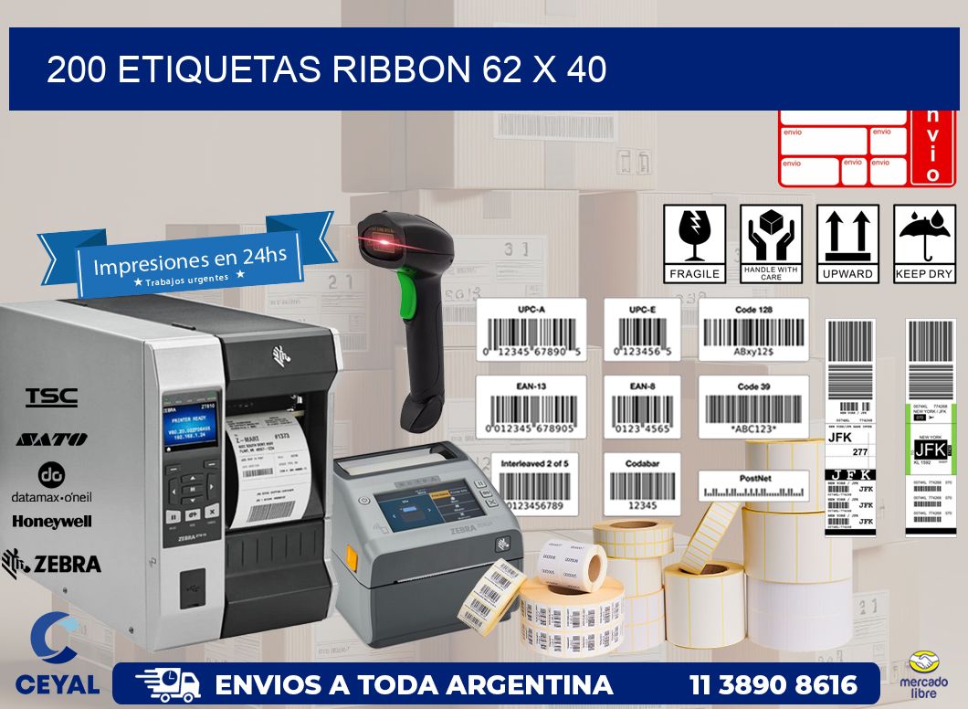 200 ETIQUETAS RIBBON 62 x 40