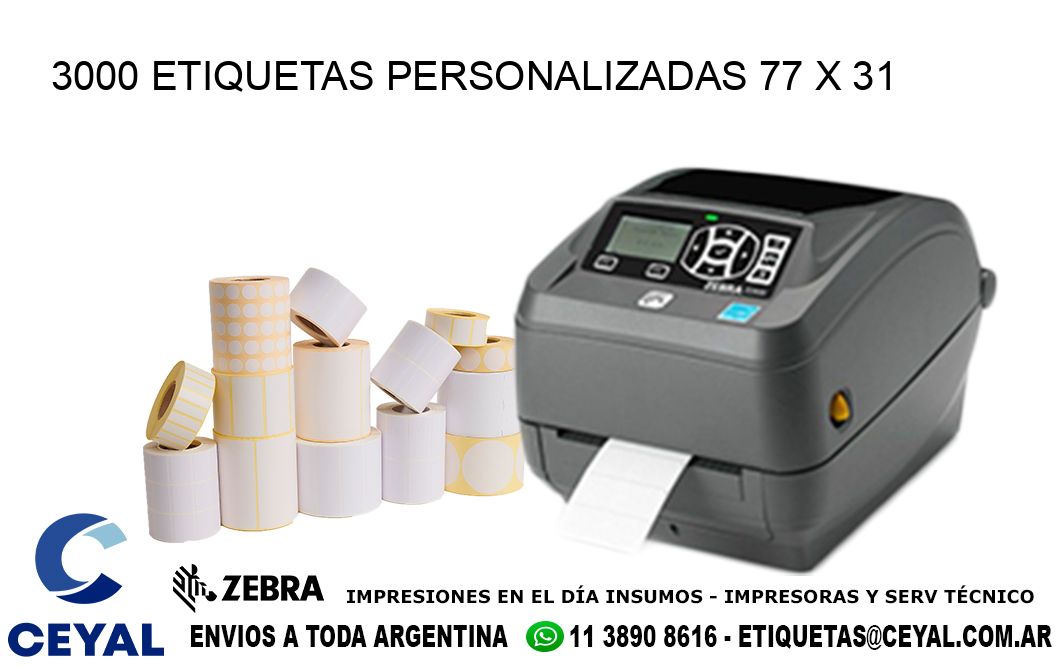 3000 ETIQUETAS PERSONALIZADAS 77 x 31